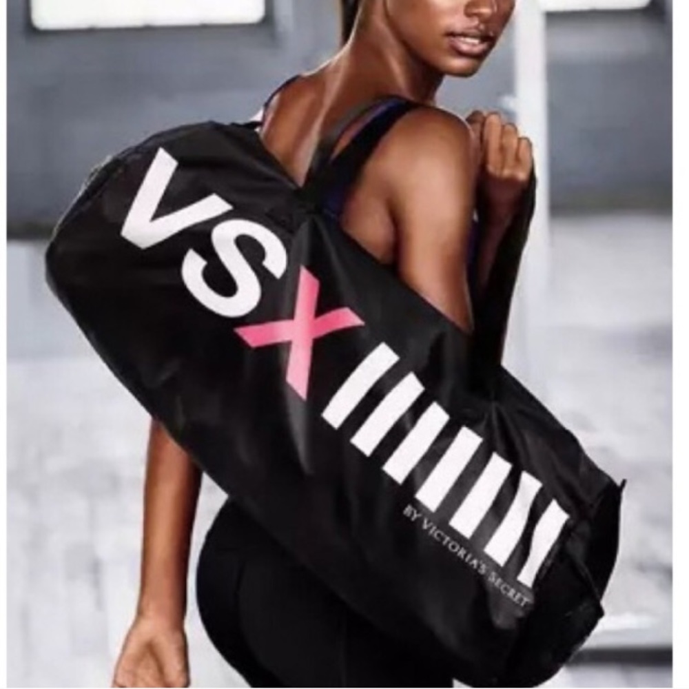 VSX Victoria’s Secret Sport Black Pink Duffle Duffel Travel Gym Bag
